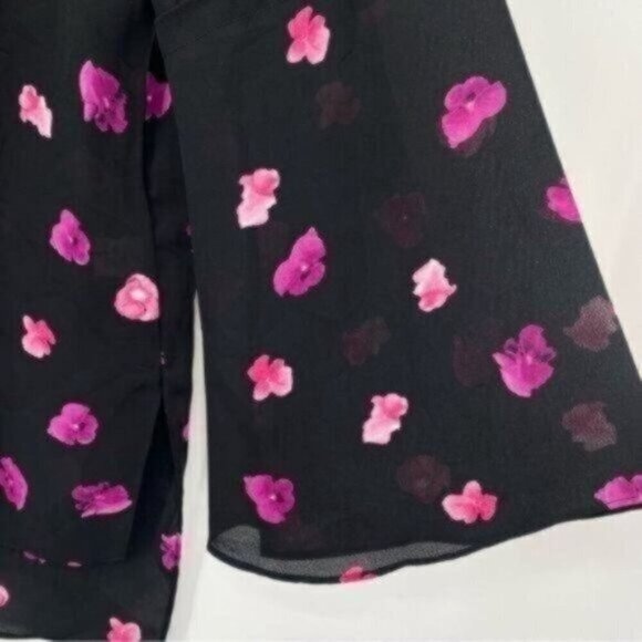 Cece Women's Sheer Black Floral Pansy Tunic Blouse Top - Picture 4 of 12